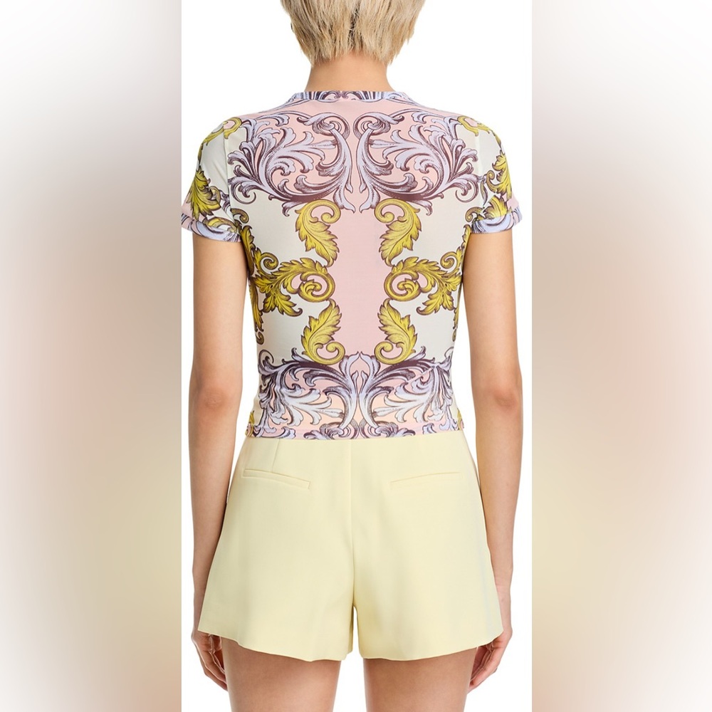 Alice + Olivia Tess Crewneck Mesh Tee - Pink and Yellow Pattern - Picture 3 of 5